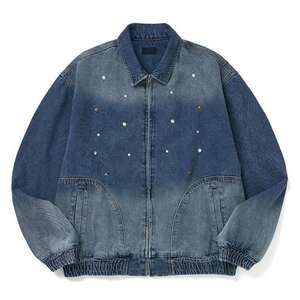 Chaqueta vaquera gótica personalizada con estampado de leopardo gris liso, estilo motero retro, de manga larga, con hombros caídos y bajo sin rematar, tipo camisa corta. - Product Image 3