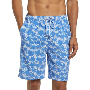 Short de bain pour homme à imprimé palmiers bleus, séchage rapide, avec cordon de serrage, décontracté - Product Image 1