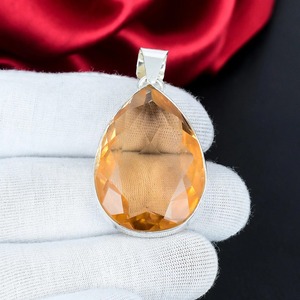 Pendentif en pierre précieuse de couleur morganite, argent sterling 925, fait main, forme poire, bijoux vintage de créateur, cadeau unisexe - Product Image 1