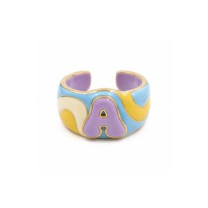 Vintage Enamel Colorful Letter <b>Ring</b> with Adjustable <b>Open</b> Cuff for Women Fashion Jewelry Wholesale - Product Image 5