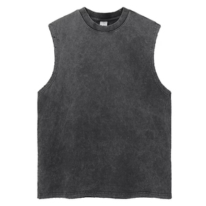 Custom-made Acid Wash Regular Fit Sleeveless T-Shirt Heat-Transfer Printed Rhinestone Men's Punk Style Streetwear 100% Cotton - Product Image 5