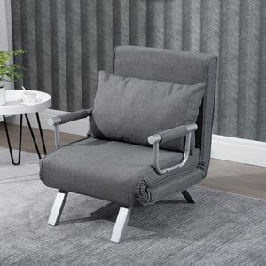 Poltrona Letto Pieghevole Grigio Chiaro a 5 Posizioni Senza Braccioli per Soggiorno con Telaio in Acciaio Estensibile e Imbottitura in Schiuma - Product Image 2