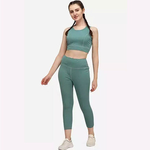 Ensemble de yoga pour femmes, 2 pièces, coupe longue, uni, respirant, écologique, léger, pour l'entraînement physique - Product Image 1