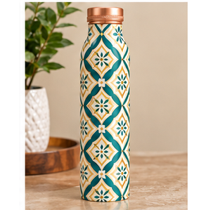 Botella de Agua de Cobre con Patrón Mediterráneo y Tapa de Cobre, Recipiente Portátil para Bebidas de Viaje - Product Image 1