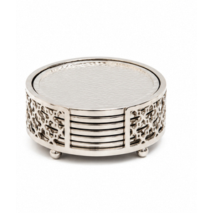 Hammered Stainless Steel Metal Coasters Set with Metal Ginkgo Leaf Holder Decorative Round Drink <b>Cup</b> <b>Mats</b> for Wholesale Home - Product Image 6