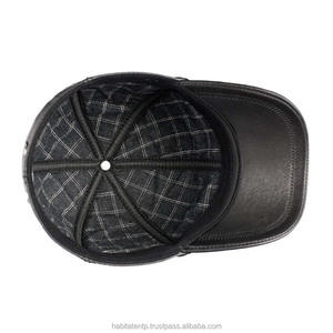 Casquette de baseball en cuir PU noir, 6 panneaux, ajustée, unisexe, décontractée, couleur unie, taille adulte 56-58CM, vente en gros, personnalisable OEM - Product Image 5