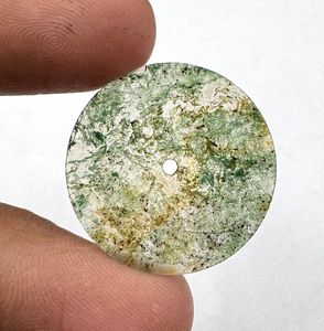 Esfera de Reloj de Ágata Musgosa Natural de 28.50mm Verde/Blanco, 1mm de Grosor, Corte Plano, Orificio Central de 2mm, Clásica, Elegante, Vintage, de Lujo - Product Image 4