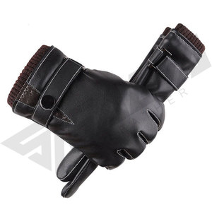 Wholesale Men Black Touchscreen Black Fashion <b>Button</b> Fleece-Warm Driving Goatskin-Pu Leather Gloves From Pakistan - Product Image 2