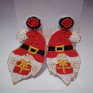 Pendientes de Aro con Cuentas de Cristal y Diseño de Cara de Santa Claus, Hechos a Mano, Lindos, Personalizables, Accesorios para Fiestas, Venta al Por Mayor, para Mujeres y Niñas - Product Image 4