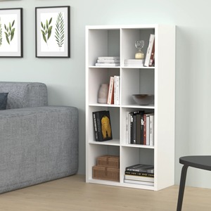Minimalist White Wooden Bookcase Four-Layer <b>Storage</b> Shelf Standing Type <b>For</b> Living Room Durable Lacquered Finish Rectangle Shape - Product Image 1