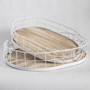 Multipurpose Wire And Wooden <b>Tray</b> For Serving Breakfast Lunch Dinner <b>Snacks</b> In Kitchen Dining And Outdoor Party Setup - Product Image 6