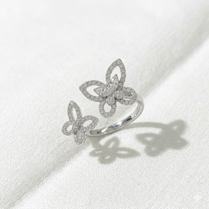 Customize 14K Solid Gold Butterfly Wrap <b>Ring</b> Lab Grown Diamond Pave Set Twin Butterfly Bypass <b>Ring</b> <b>Adjustable</b> Statement Jewelry - Product Image 3