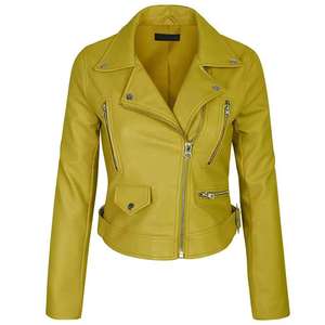 Women's PIHA SPORTS Original Leather Jacket (<b>3</b> Colors) Biker Jacket Zip Pockets Windproof Lightweight Regular Coat for Winter - Product Image 1