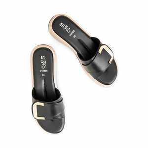 Fourrure formelle noire pour pantoufles PU0528 pantoufle formelle à la mode - Product Image 1