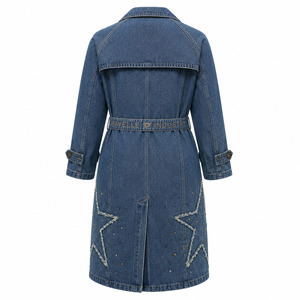Gabardina de Mezclilla con Lavado Vintage para Hombre y Mujer, Chaqueta Oversize con Estrella de Pedrería y Cinturón de Cuerda Personalizado - Product Image 3