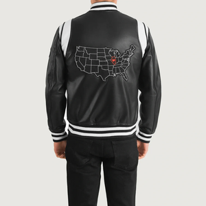 เสื้อแจ็คเก็ตหนัง PU สีดำสำหรับผู้ชาย แบบ Varsity ปักตัวอักษร I และโลโก้ 1818  ติดกระดุมด้านหน้า ทรงปกติ สไตล์ลำลองสำหรับฤดูใบไม้ร่วง - Product Image 3
