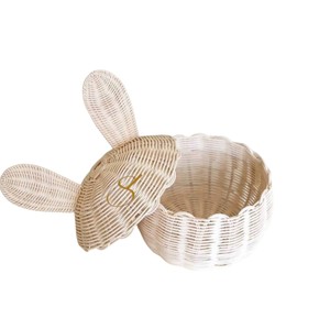 Cute Rabbit Shaped Rattan <b>Basket</b> with Lid Woven Decorative Toy Storage Bin Kids Blanket Clothes <b>Laundry</b> Hamper <b>White</b> - Product Image 2