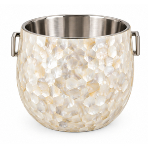 Cubo de Hielo de Acero Inoxidable con Tapa de Nácar | Elegante Enfriador de Vino de Concha de Capiz Blanca con Mosaico, Cubetas de Hielo Decorativas de Metal - Product Image 4