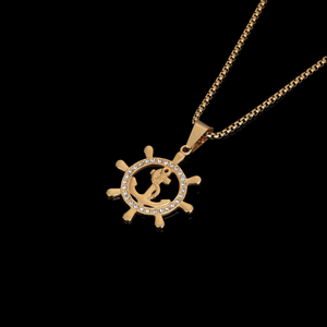 Pendentif Ancre et Roue de Bateau Plaqué Argent Haute Qualité avec Strass, Charme Classique Unisexe pour Usage Quotidien, Origine Inde - Product Image 4