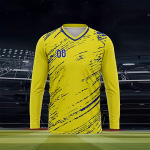 T-shirt pour homme à col en V et manches longues en polyester avec design par sublimation, respirant et à séchage rapide, écologique, jaune, pour adulte, été - Product Image 4