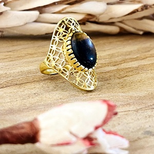New Arrival Gemstone <b>Ring</b> Boho Filigree <b>Rings</b> Tribal Brass <b>Rings</b> Women 18k Gold Plated Vintage Statement Jewelry Wholesale/OEM - Product Image 4