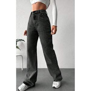 Jean en denim gris de luxe pour femme, taille haute, coupe ample à jambe large, avec placage écologique durable, style streetwear, taille (2640) - Product Image 4