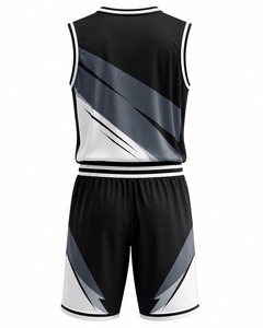 Ensemble de maillots de basketball pour hommes, manches courtes, col en V, sangle en T, taille élastique, évacuation de l'humidité, imprimé par sublimation, motif uni - Product Image 6