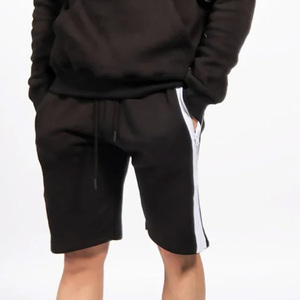 Conjunto de Sudadera con Capucha y Pantalones Cortos Negros para Hombre, Sudadera de Felpa Francesa de Color Sólido con Raya Blanca, Ropa Deportiva Informal de Verano - Product Image 2