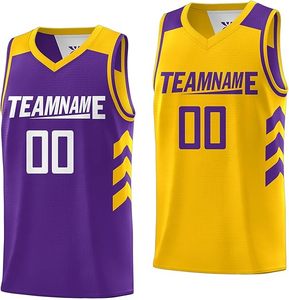 Maillot de basket personnalisé sublimé, col en V, sans manches, en mesh respirant, unisexe adulte, jaune et noir, avec nom d'équipe 00 - Product Image 5