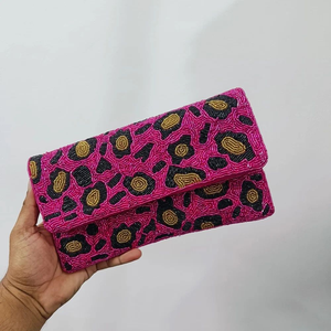 Bolso de Mano Rectangular con Cuentas Hechas a Mano con Estampado de Leopardo Rosa FAIZA CRAFT, Cadena Desmontable, Ligero, Tamaño Personalizado, para Boda/Noche - Product Image 1