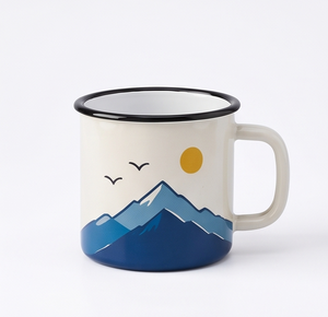Sun And Layered Peaks Print Iron <b>Enamel</b> <b>Mug</b> Scenic Travel Quote Cream Metal Coffee Cup Factory Direct Wholesale Partner Vendor - Product Image 3