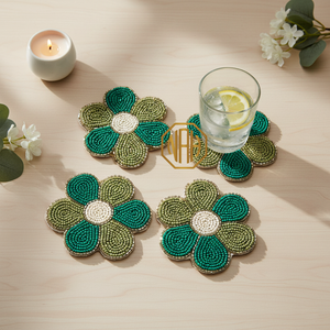 Green turquoise beaded <b>coaster</b> Handmade decorative <b>table</b> <b>coaster</b> - Product Image 1