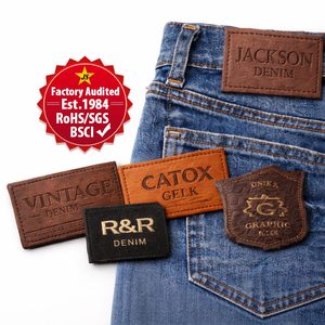 Wholesale Custom Logo Embossed Leather Patches for Denim Jeans Bulk OEM Branding with Personalized Name & Brand Labels - Product Image 1