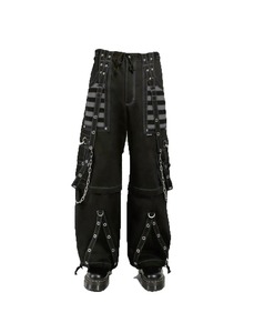 Pantalon noir pour homme style punk, rayures multicolores, chaînes, plusieurs poches, fermeture élastique à glissière, été, haute qualité, 100% coton - Product Image 5