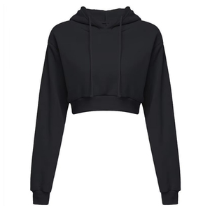 Sweat-shirt à capuche côtelé court, design personnalisé, coupe oversize, style streetwear, vente en gros - Product Image 5
