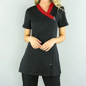 ชุดยูนิฟอร์มสปาผ้าฝ้าย/โพลีเอสเตอร์คุณภาพดีที่สุดสำหรับผู้หญิง เสื้อคลุมร้านเสริมสวยมีกระเป๋าและซิป - Product Image 5