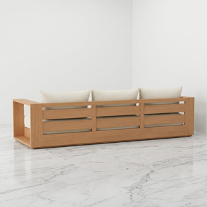 Teak <b>Wood</b> Outdoor Garden <b>Sofa</b> Weatherproof Solid Timber Slatted <b>Frame</b> Upholstered Patio Couch Lounge Seating for Resort Deck - Product Image 3