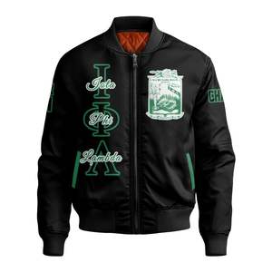 Blouson Bomber Personnalisé pour Femme Iota Phi Lambda, Noir, avec Écusson Lettres Grecques et Numéro Année sur le Devant et le Dos, Fermeture Éclair - Product Image 5