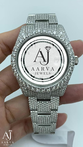 AARVA JEWELS นาฬิกาข้อมือสตรีสแตนเลสสตีลสุดหรู 38 มม. หน้าปัดแซฟไฟร์คริสตัล มิโยตะ ควอตซ์ ไดมอนด์ โมอิสซาไนต์ ขอบหน้าปัดแบบพับได้ - Product Image 2