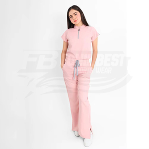 Blusa de Trabajo Rosa para Mujer con Cierre Frontal, Uniforme de Hospital de Algodón y Poliéster Tejido, Diseño Personalizado - Product Image 2