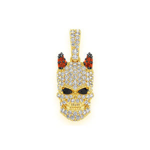 Unisex Premium Fine Jewelry 14K <b>Gold</b> Plated Custom Iced Skull Horns Pendant Dainty VS Natural Stone High Quality Party Gift - Product Image 1