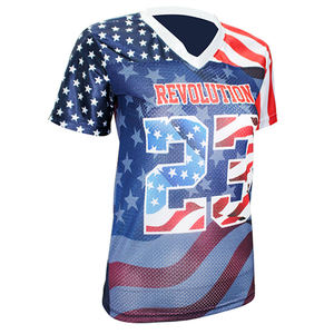 Maillot de football américain personnalisé avec motif drapeau américain, 100 % polyester, imprimé par transfert thermique, respirant, été - Product Image 1