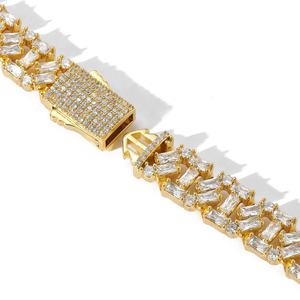 Luxury Iced Out Baguette Geometric Link Hip Hop Chain White Gold Finish <b>Statement</b> <b>Necklace</b> for Men Women Premium Fashion - Product Image 3