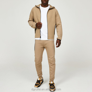 Men's Beige Hooded Full Sleeve Tracksuit Solid Color Zipper Closure Breathable Sporty Casual Wear Winter Regular Fit 2 1 Design - Product Image 2