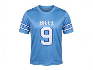 Maillot de football personnalisé tendance sublimé bleu clair, uniforme d'équipe à manches courtes, vêtements de sport imprimés numéro neuf, vente en gros OEM - Product Image 1