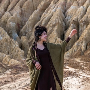 Bohemian Kimono Tribal Festival Cardigan With Gold Block Print Lightweight Ethnic Jacket <b>Boho</b> Festival Wear Open Front - Product Image 1