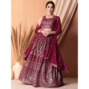 Fascinante Lehenga Choli de Georgette con Lentejuelas Rosa Oscuro para Festivales - Product Image 2