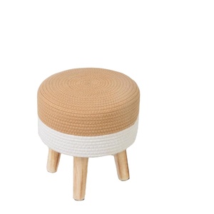 Otomana Circular de Madera Marrón y Blanca de 2 Piezas, Taburete Móvil Hecho a Mano con Diseño Trenzado, Estilo Moderno, Decorativo para Bodas - Product Image 1
