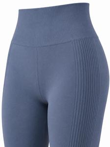 Conjunto Deportivo de Dos Piezas para Mujer, Talla Grande, Azul, Cuello Redondo, Espalda Descubierta, Leggings Largos de Cintura Media, Conjunto de Yoga Acanalado - Product Image 6