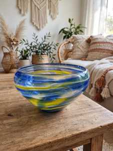 Hand-painted <b>Glass</b> Fruit Vase Decorative <b>Serving</b> Table Centerpiece for Home Wedding Decor Uttar Pradesh Shri Govind - Product Image 1